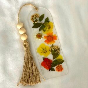 Yellow orange and green Hand crafted pressed flower Bookmark